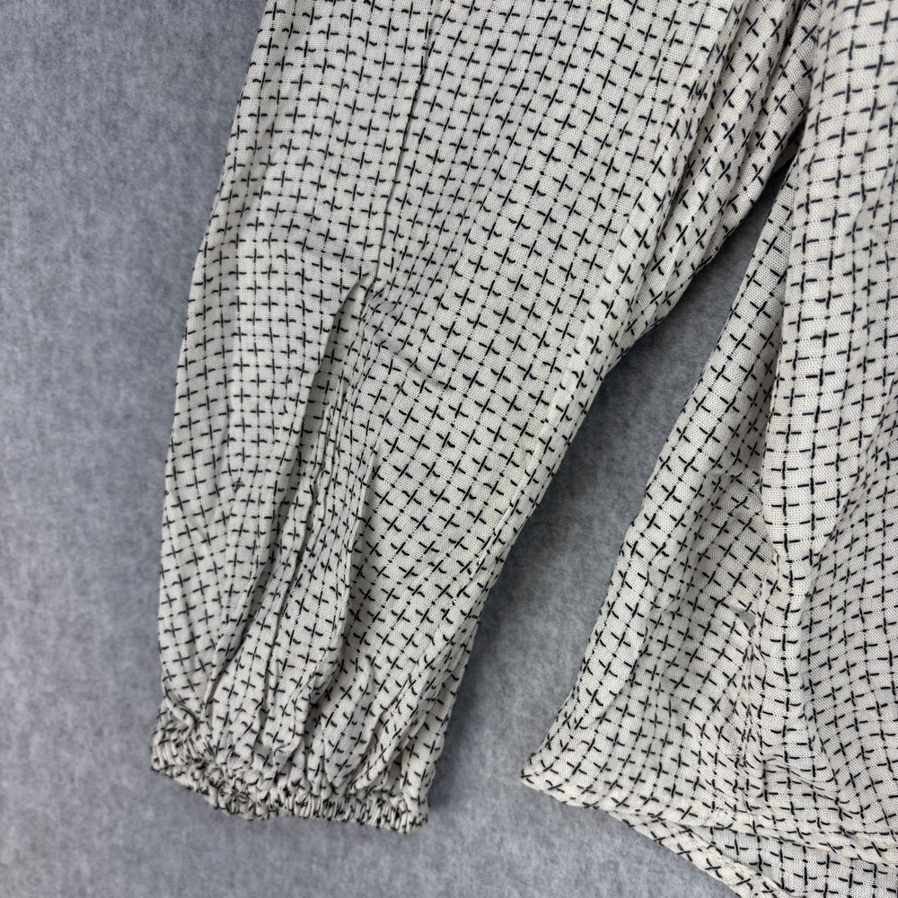 LOFT Lou & Grey Top Size S Small Pickstitch Wrap Chiffy Ivory Black Sleeve Women - Picture 7 of 10